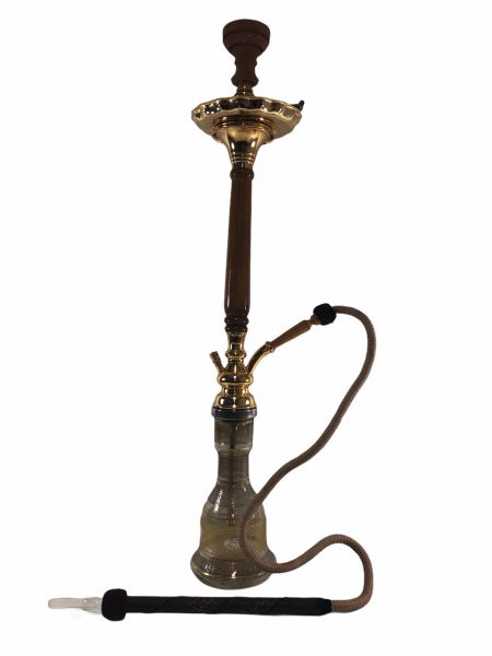 Khalil Maamoon plain wood cover large complete shisha with hose, bowl and tray